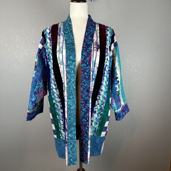 Vintage Handmade Quilted Patchwork Kimono Jacket Coat One Size Cotton Velvet - Picture 1 of 7